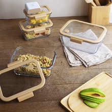 Load image into Gallery viewer, Pebbly Rectangular Glass Canister with Glass Lid and Vacuum Cap - 460 ml