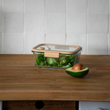 Load image into Gallery viewer, Pebbly Rectangular Glass Canister with Glass Lid and Vacuum Cap - 1200 ml