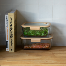 Load image into Gallery viewer, Pebbly Rectangular Glass Canister with Glass Lid and Vacuum Cap - 1200 ml