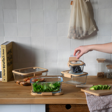 Load image into Gallery viewer, Pebbly Rectangular Glass Canister with Glass Lid and Vacuum Cap - 1200 ml