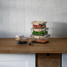 Load image into Gallery viewer, Pebbly Rectangular Glass Canister with Glass Lid and Vacuum Cap - 1200 ml