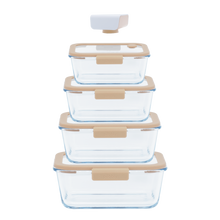 Load image into Gallery viewer, Pebbly 5 Piece Set: 4 Rectangular Glass Storage Boxes & Air Vacuum Pump