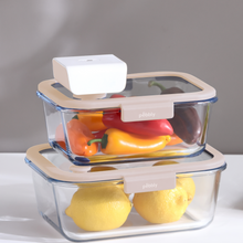 Load image into Gallery viewer, Pebbly 5 Piece Set: 4 Rectangular Glass Storage Boxes & Air Vacuum Pump