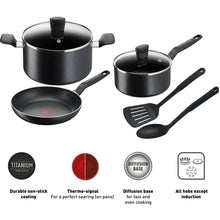 Load image into Gallery viewer, Tefal Black Aluminum Non-Stick 7 Piece Cookware Set - Room+