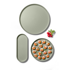 Blim+ Minerva Tray Medium in green, with a round tray and canapés