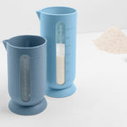 Blim+ QB Carafe Small in blue, beside the medium carafe with flour measured in