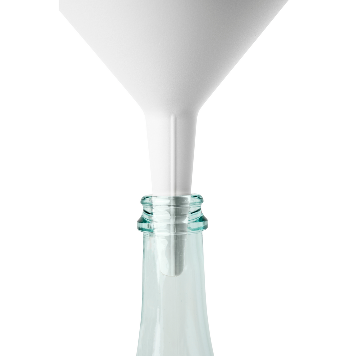 Blim+ Dolina Funnel in white, placed in a glass bottle