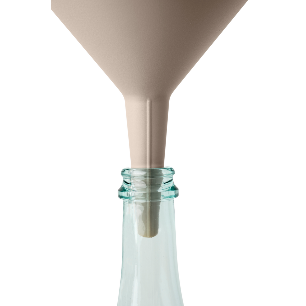 Blim+ Dolina Funnel in taupe, placed in a glass bottle