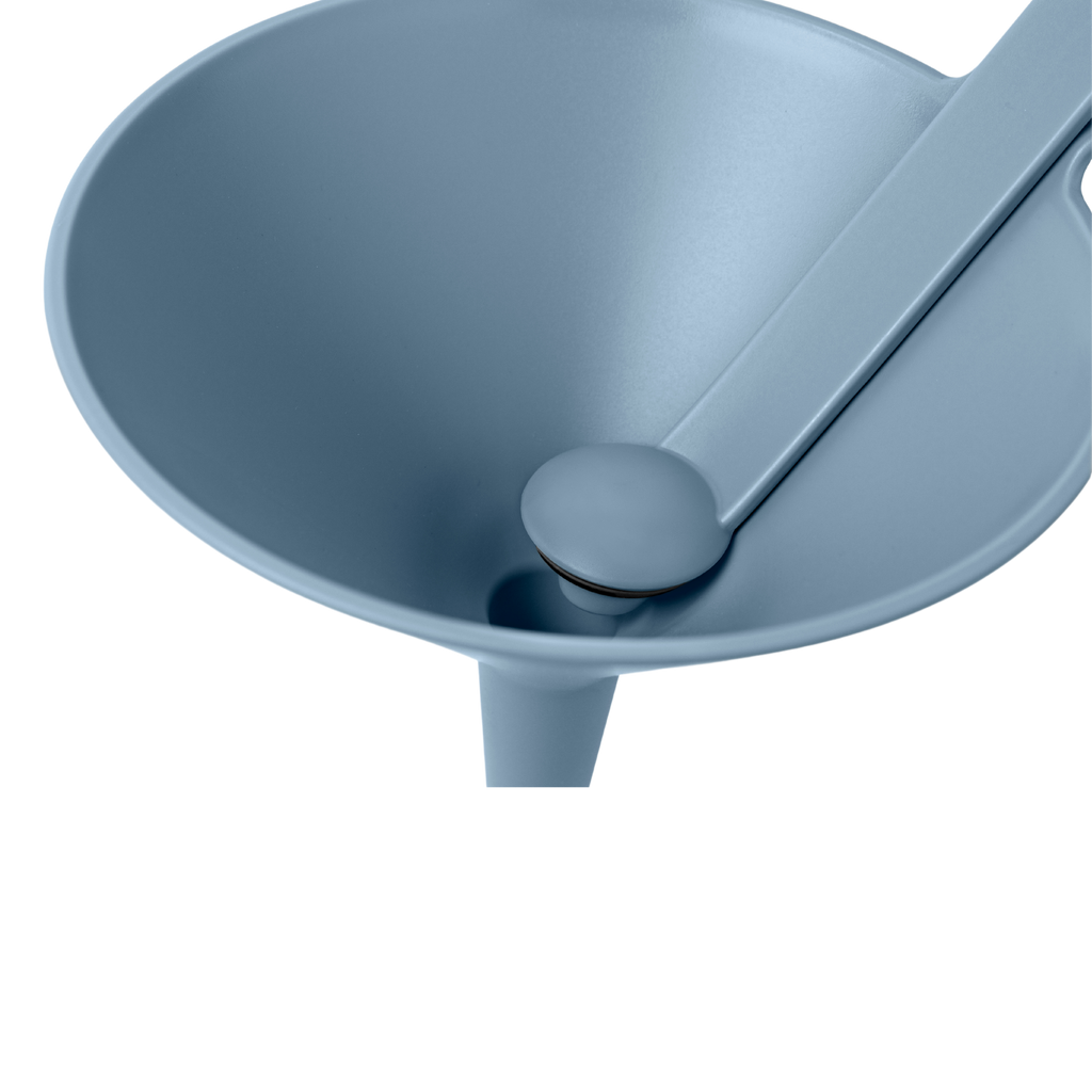 Blim+ Dolina Funnel in blue, top view with the handle