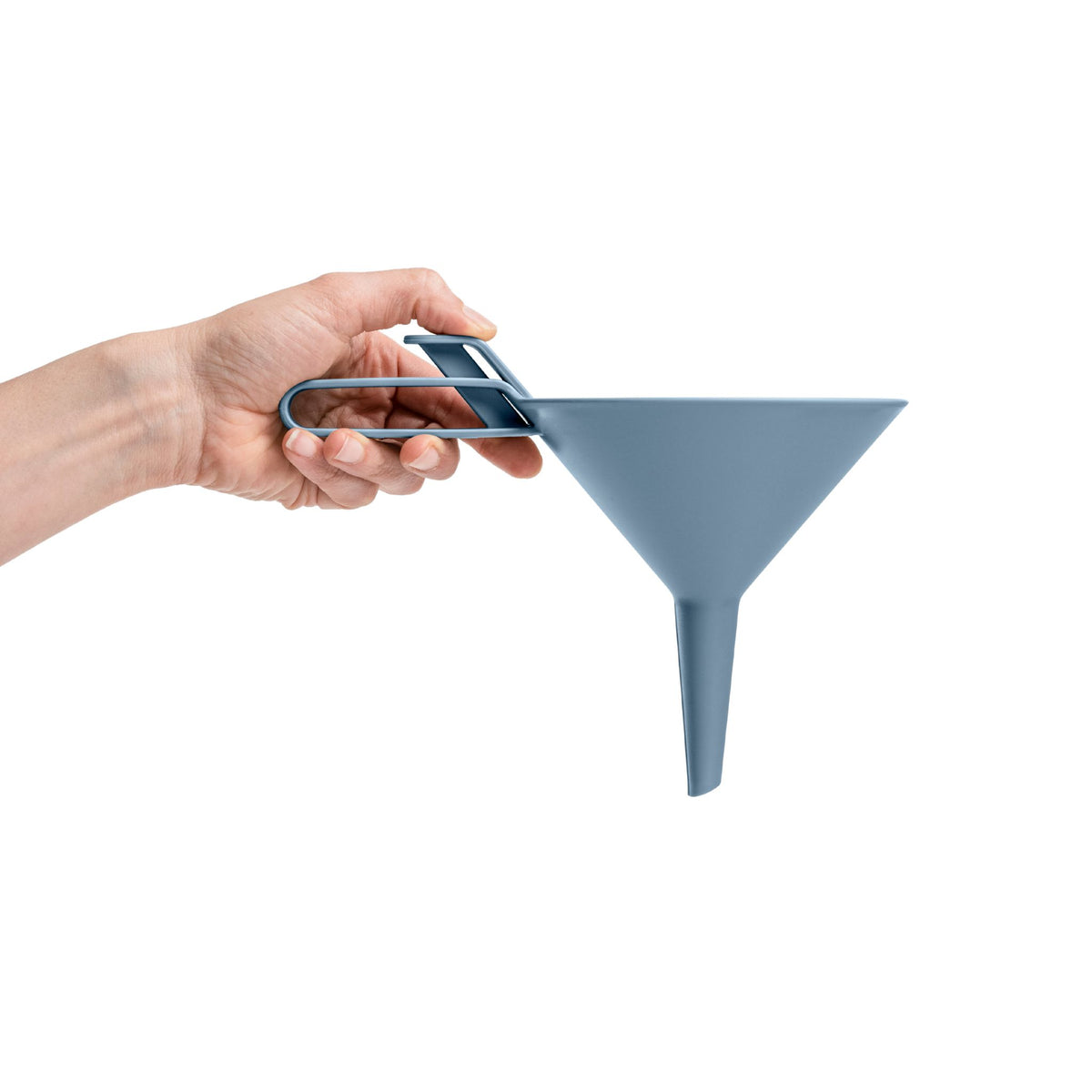 Blim+ Dolina Funnel in blue, with a hand holding the handle