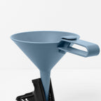 Blim+ Dolina Funnel in blue, side view with the handle folded out