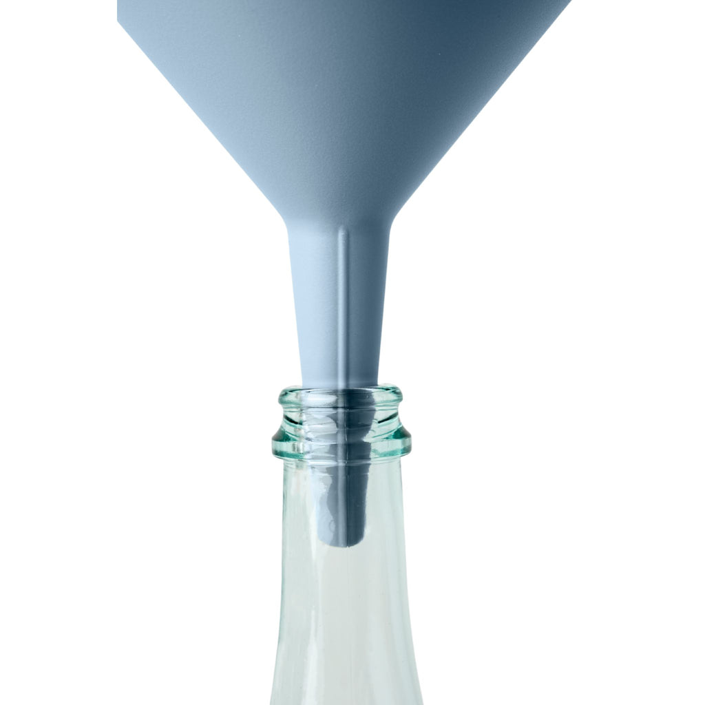 Blim+ Dolina Funnel in blue, placed in a glass bottle