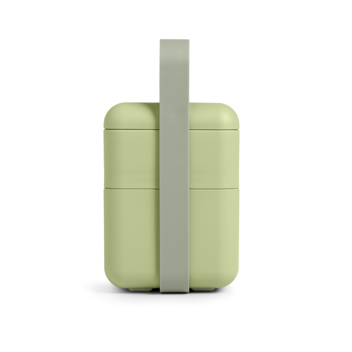 Blim+ Lunchbox Bauletto Medium in green with the handle raised, front view