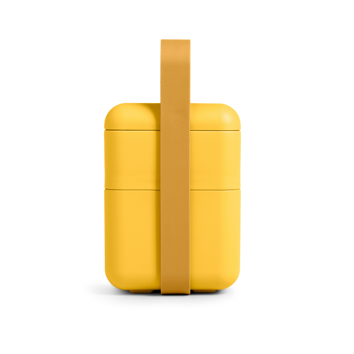 Blim+ Lunchbox Bauletto Medium in yellow with the handle raised, front view