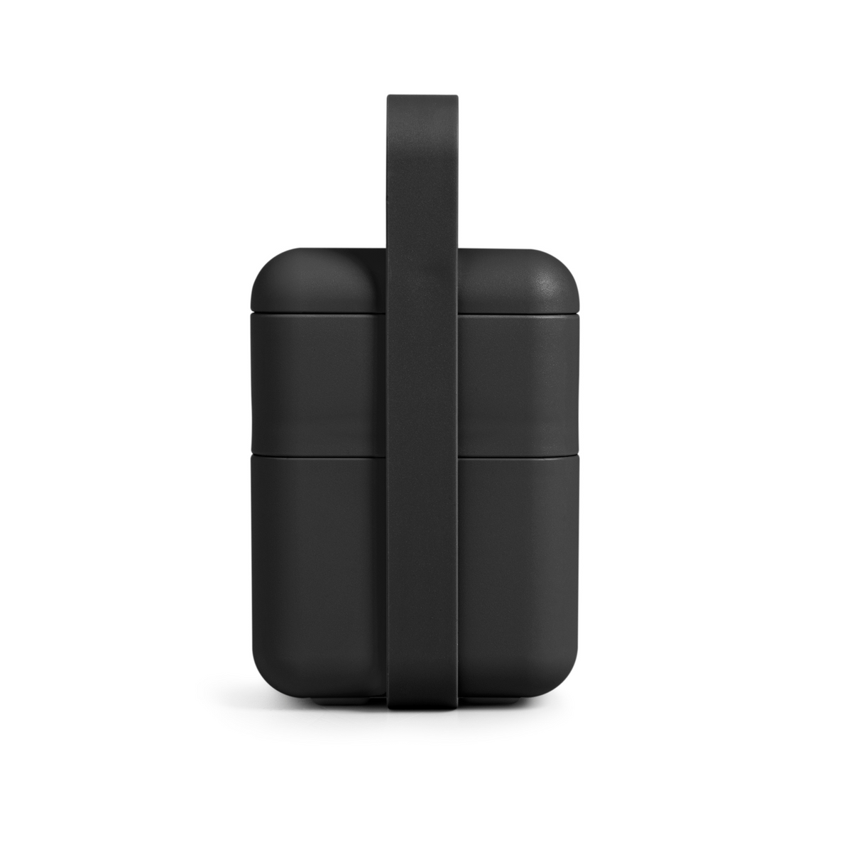 Blim+ Lunchbox Bauletto Medium in black with the handle raised, front view