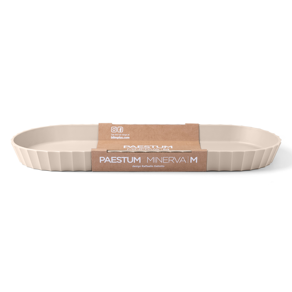 Blim+ Minerva Tray Medium in beige, with its paper packaging band