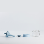 Zuutii Oil Dispenser with Brush in blue, separated into brush, lid, ring and glass jar