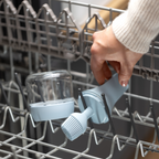 Zuutii Oil Dispenser with Brush in blue, parts loaded in a dishwasher rack