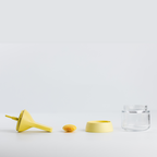 Zuutii Oil Dispenser with Brush in yellow, separated into brush, lid, ring and glass jar