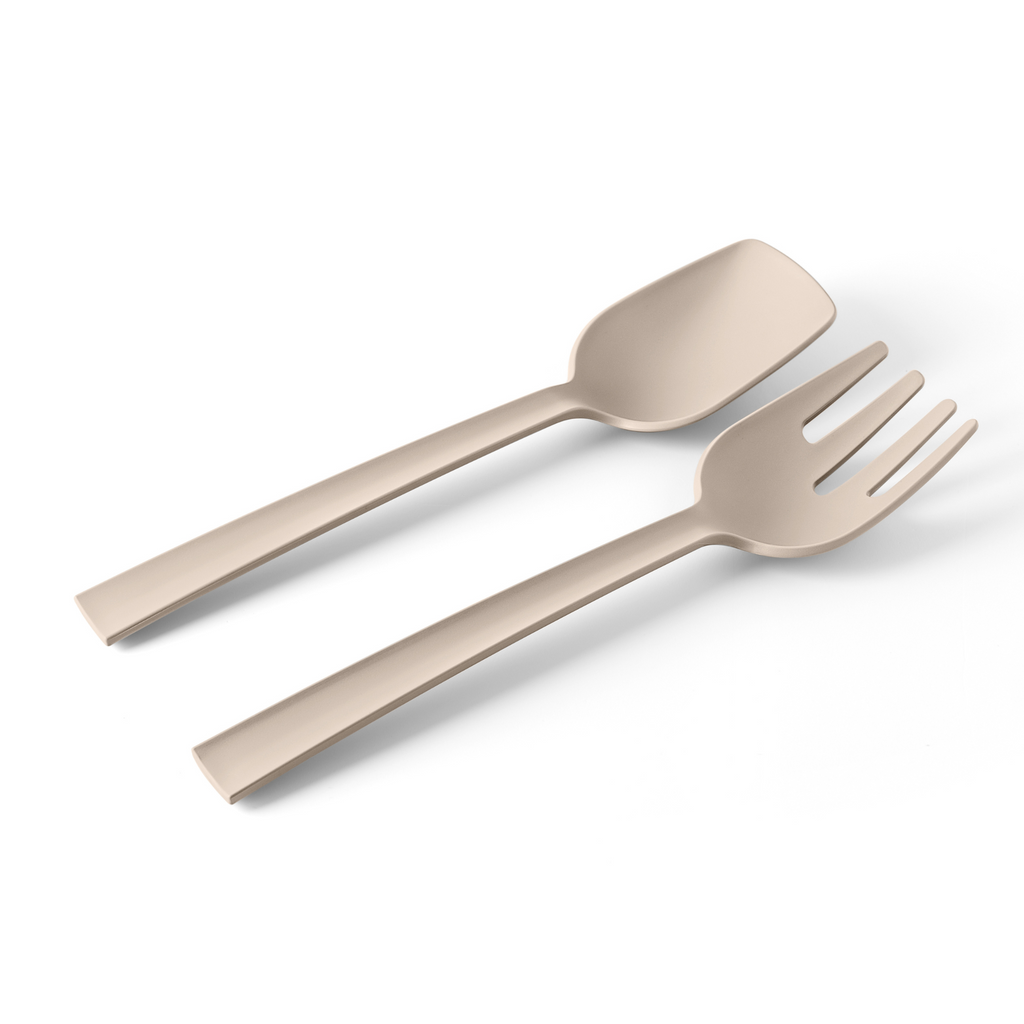 Blim+ Serving Tools Paestum in beige, the serving spoon and fork