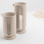 Blim+ QB Carafe Small and Medium in taupe, side by side with flour measured in