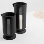 Blim+ QB Carafe Small and Medium in black, side by side with flour measured in