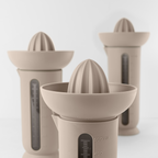 Blim+ UFO Juicer with QB Carafe in taupe, with juicer and carafes in different sizes