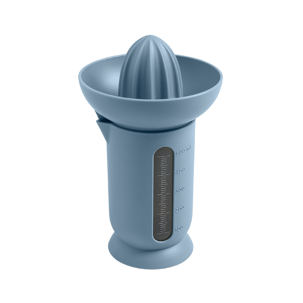 Blim+ UFO Juicer with QB Carafe in blue, front view