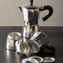 Load image into Gallery viewer, Stove Top 4 Cup Stainless Steel Coffee Pot Filter &amp; 3 Silicone Seals

