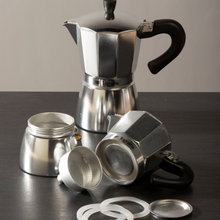 Load image into Gallery viewer, Stove Top 10 Cup Stainless Steel Coffee Pot Filter &amp; 3 Silicone Seals
