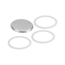 Load image into Gallery viewer, Stove Top 3 Cup Aluminum Coffee Pot Filter &amp; 3 Silicone Seals
