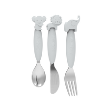 Load image into Gallery viewer, B-Silicone Spoon, Fork &amp; Knife Set Grey

