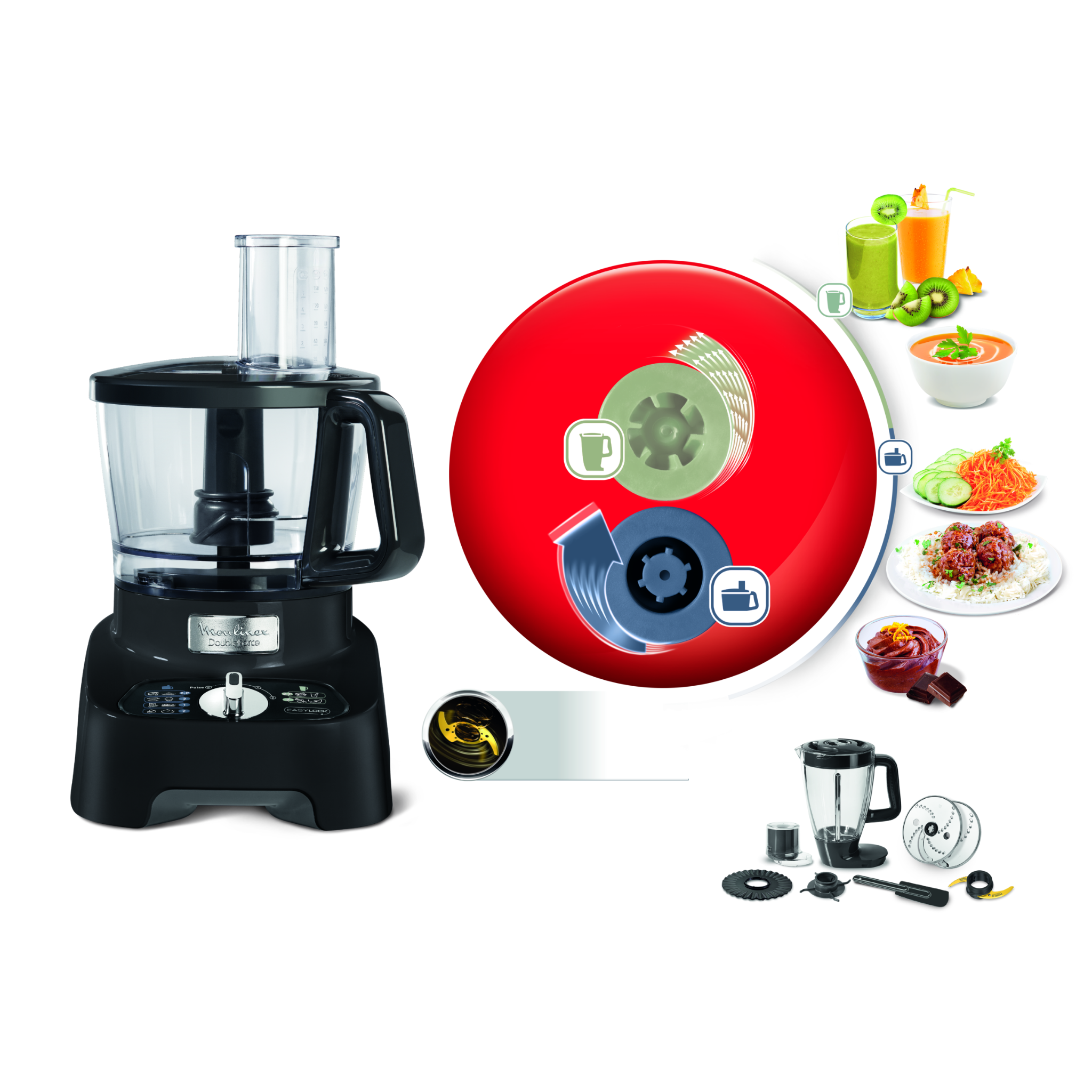 Moulinex Double Force Food Processor Black Room+